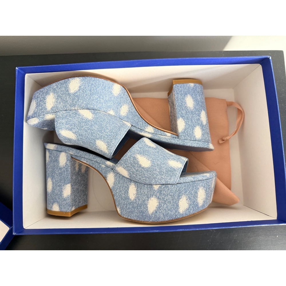 NWB Stuart Weitzman Squarehigh Platform 95 Slide Ocelot Denim Sandals 8.5 39 - Picture 11 of 15